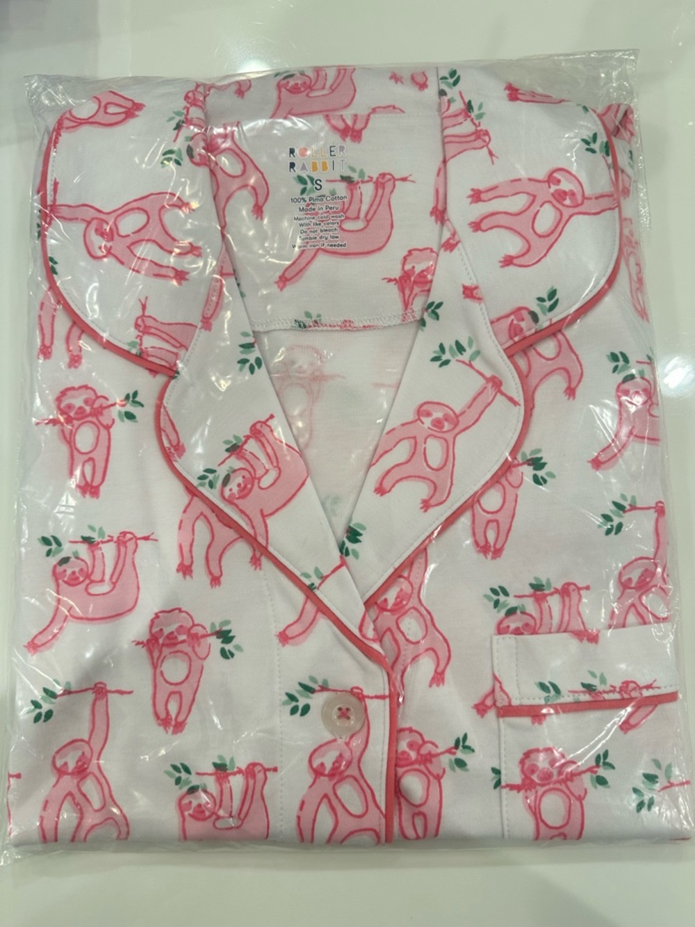 Roller Rabbit Pink and White Sloth Pajamas